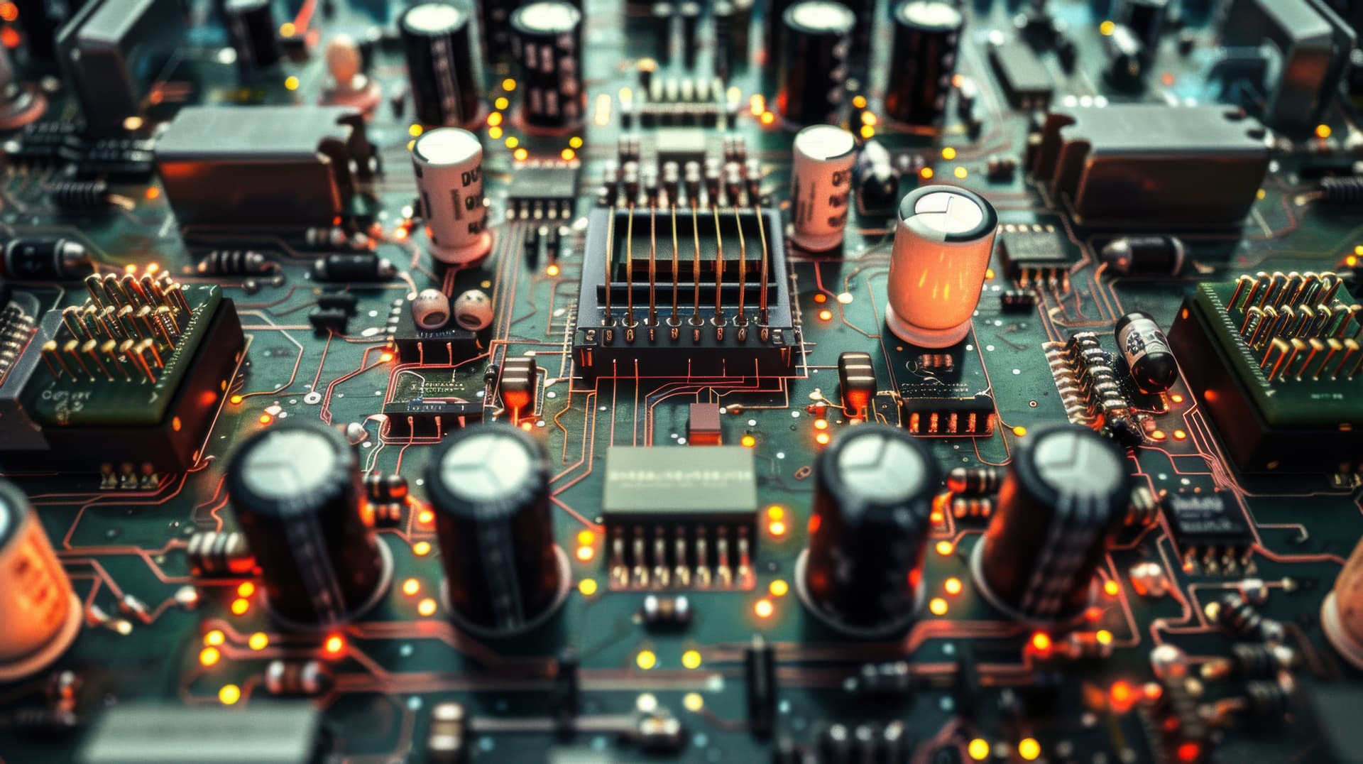 Macro shot of electronic components on a circuit board